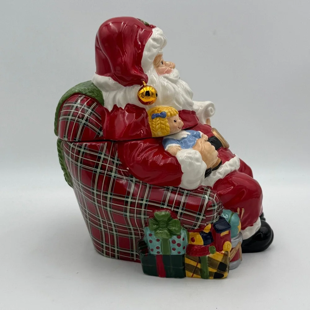 Jeffrey Banks for David's Cookies Santa in Plaid Chair Ceramic Cookie Jar
